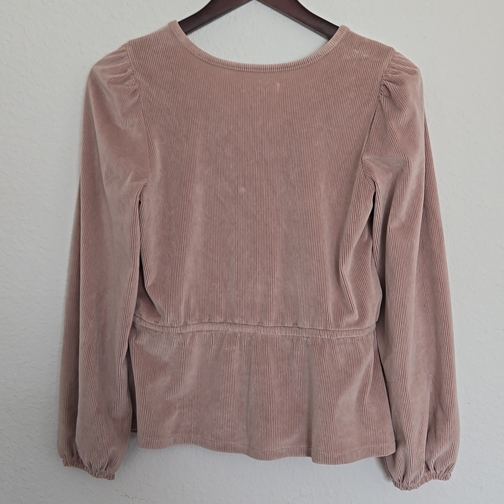 Madewell Blush Pink Corduroy Faux Wrap Pepplum Style Top S - Picture 5 of 9